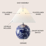Shishen 19.5" Cottage Classic Chinoiserie Ceramic Orb LED Table Lamp with Pleated Shade - JONATHAN Y