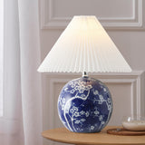 Shishen 19.5" Cottage Classic Chinoiserie Ceramic Orb LED Table Lamp with Pleated Shade - JONATHAN Y