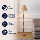 Wren 61.5" Modern Rustic Bobbin Pleated Paper Shade/Resin LED Floor Lamp