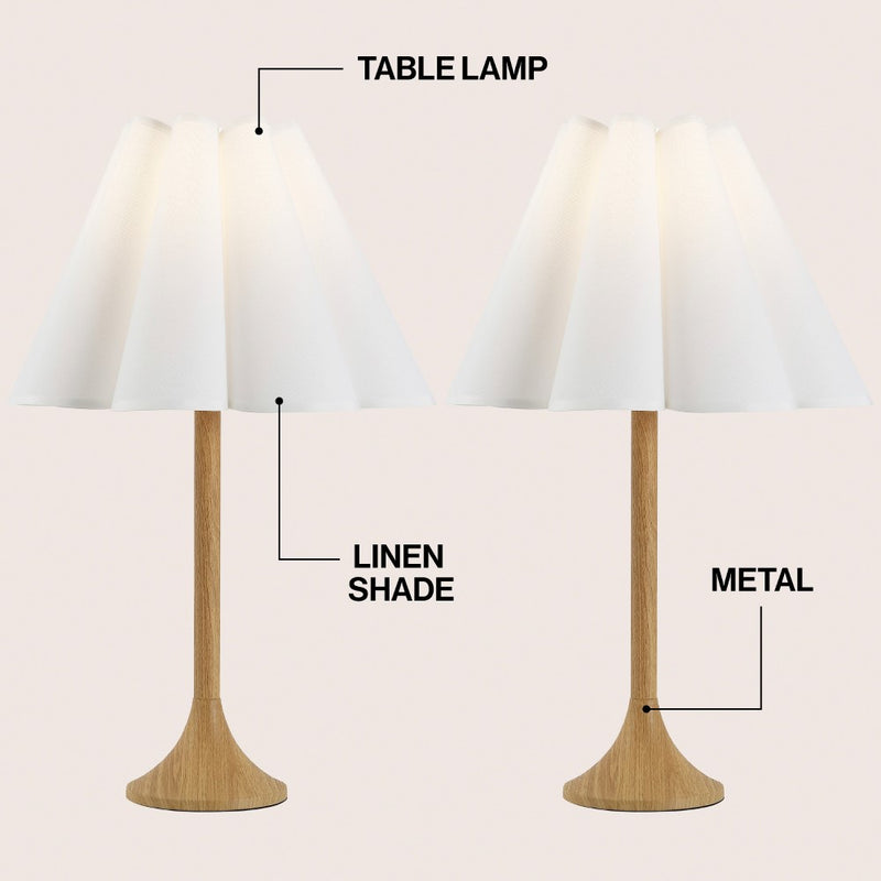 Abel 25.5" Modern Coastal Pleated Shade Faux Wood Column LED Table Lamp