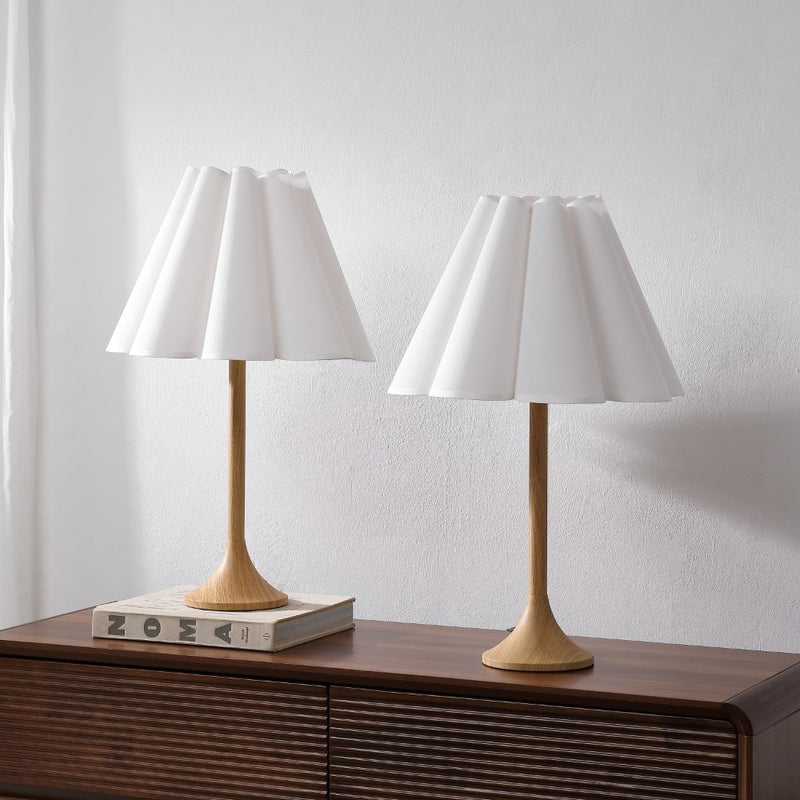 Abel 25.5" Modern Coastal Pleated Shade Faux Wood Column LED Table Lamp