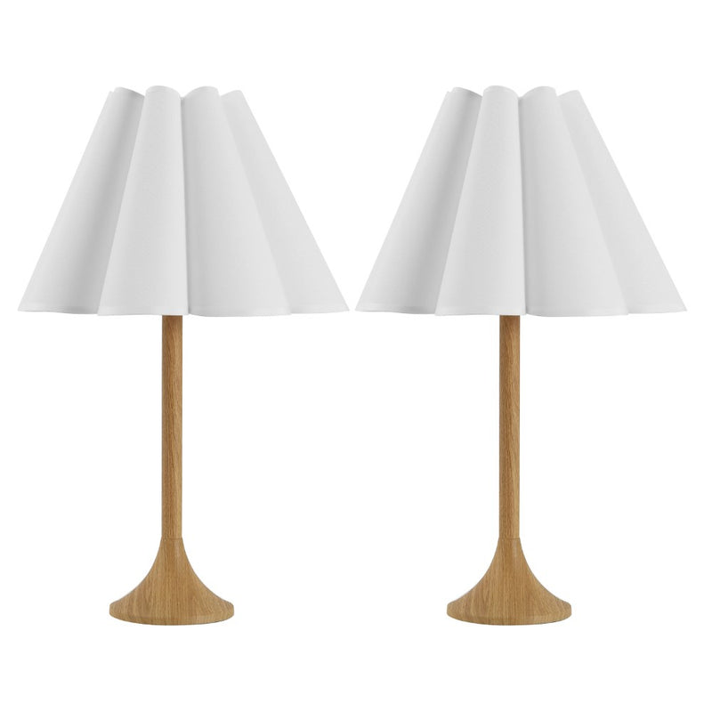 Abel 25.5" Modern Coastal Pleated Shade Faux Wood Column LED Table Lamp