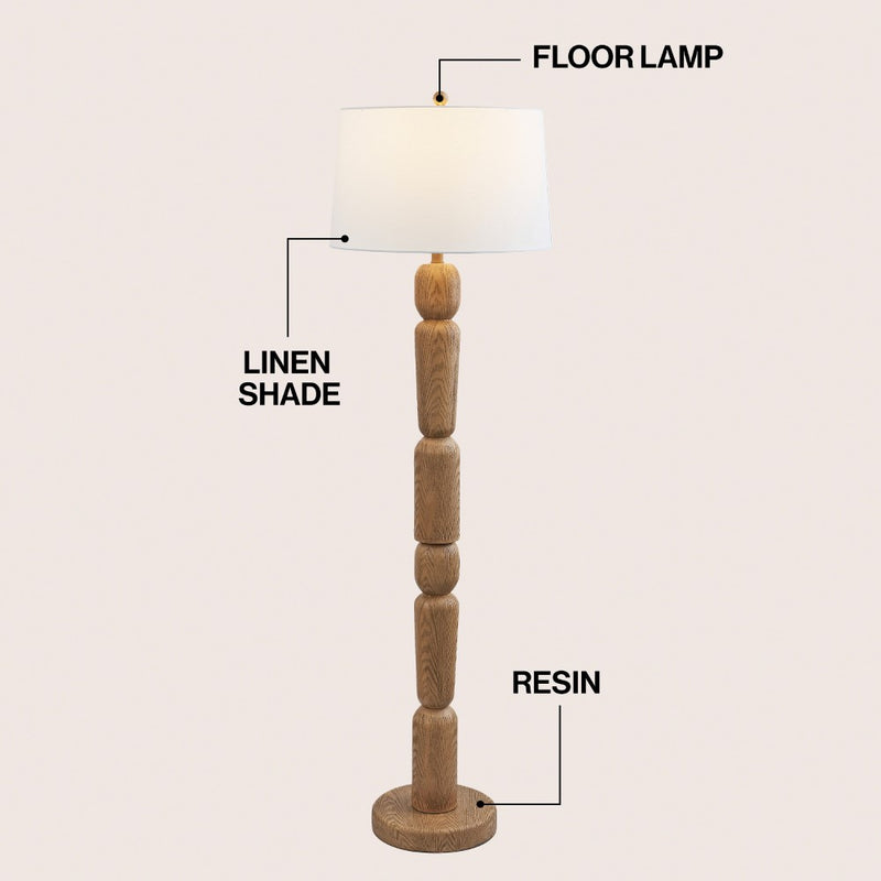 Rustara 61.5" Cottage Farmhouse Turned Resin/Iron LED Floor Lamp