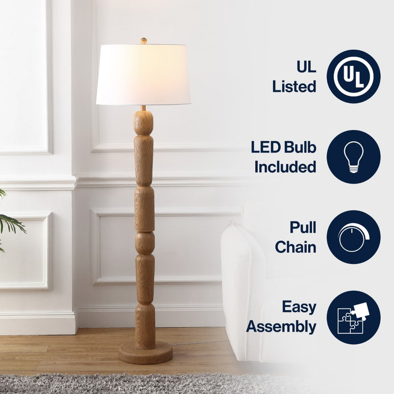 Rustara 61.5" Cottage Farmhouse Turned Resin/Iron LED Floor Lamp
