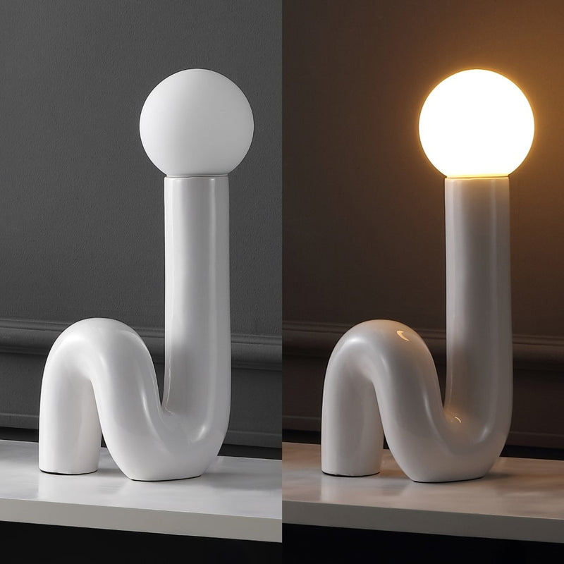 Katya 18" Scandinavian Minimalist Ceramic Spiral Tube LED Table Lamp - JONATHAN Y