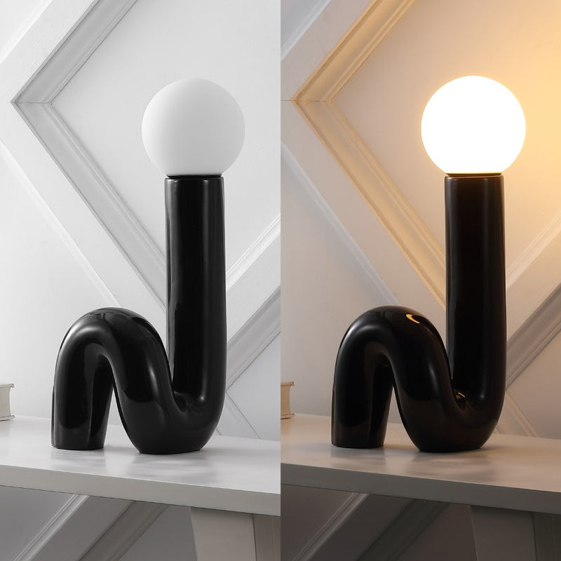 Katya 18" Scandinavian Minimalist Ceramic Spiral Tube LED Table Lamp - JONATHAN Y