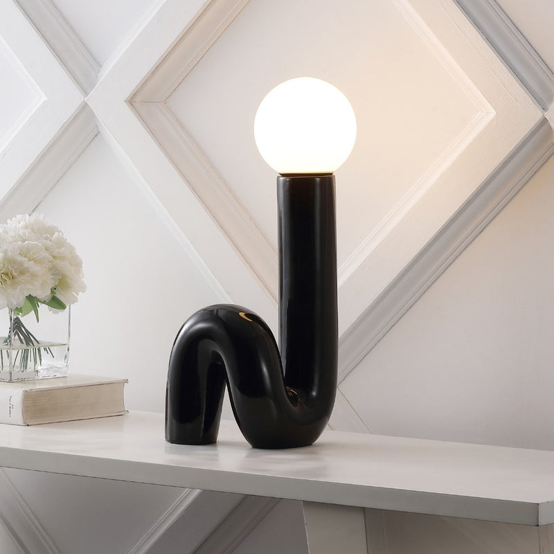 Katya 18" Scandinavian Minimalist Ceramic Spiral Tube LED Table Lamp - JONATHAN Y