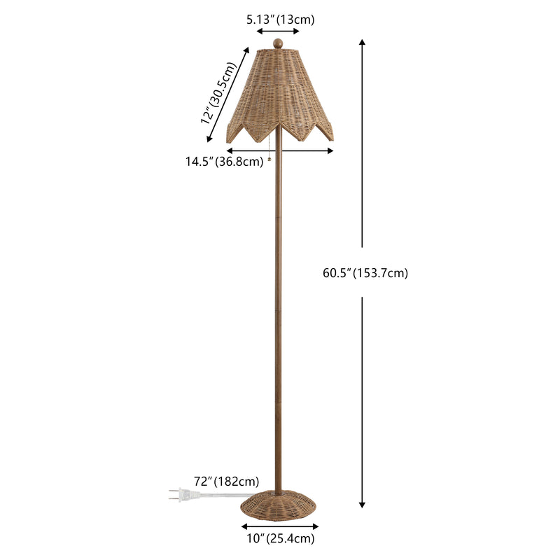 Tybee 60.5" Traditional Coastal Rattan Scalloped LED Floor Lamp