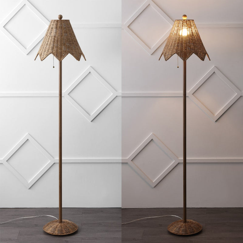 Tybee 60.5" Traditional Coastal Rattan Scalloped LED Floor Lamp