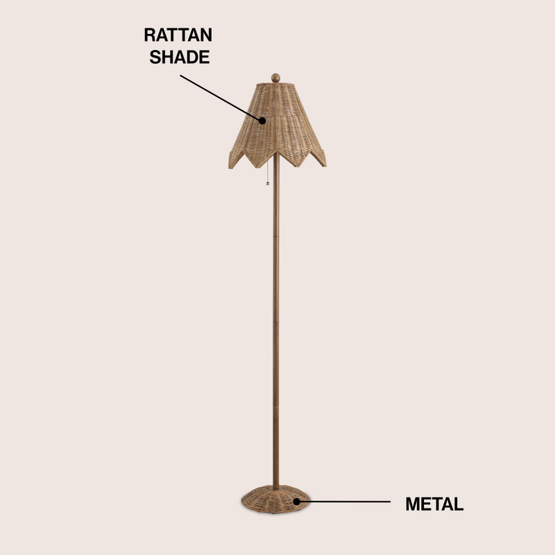 Tybee 60.5" Traditional Coastal Rattan Scalloped LED Floor Lamp