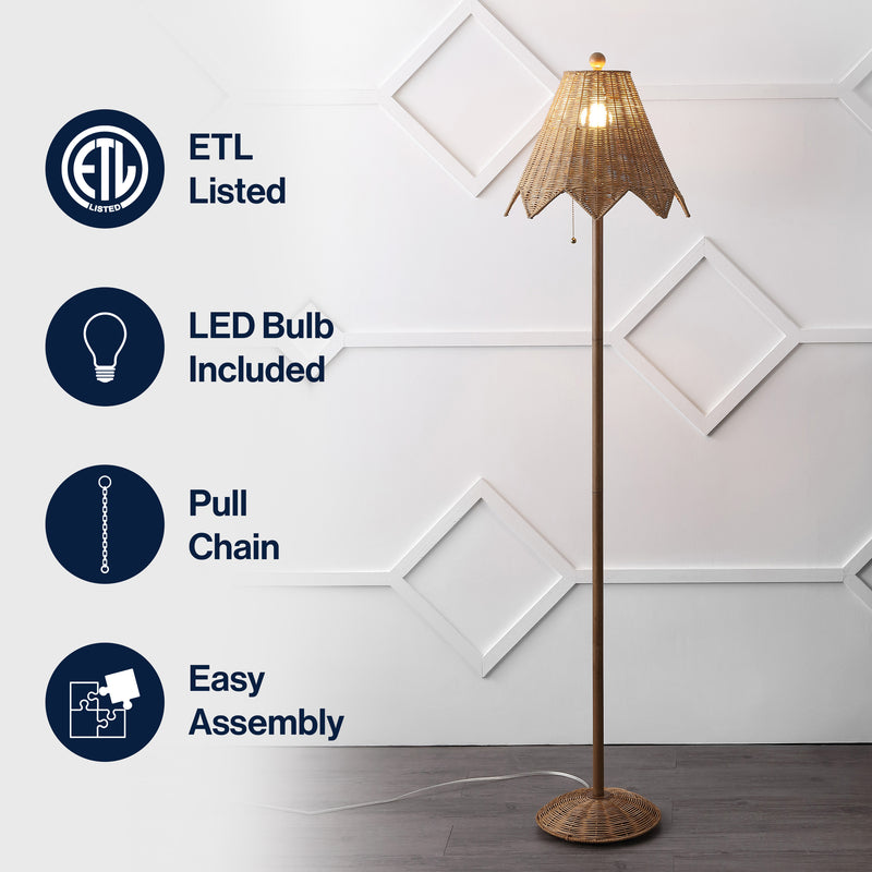 Tybee 60.5" Traditional Coastal Rattan Scalloped LED Floor Lamp