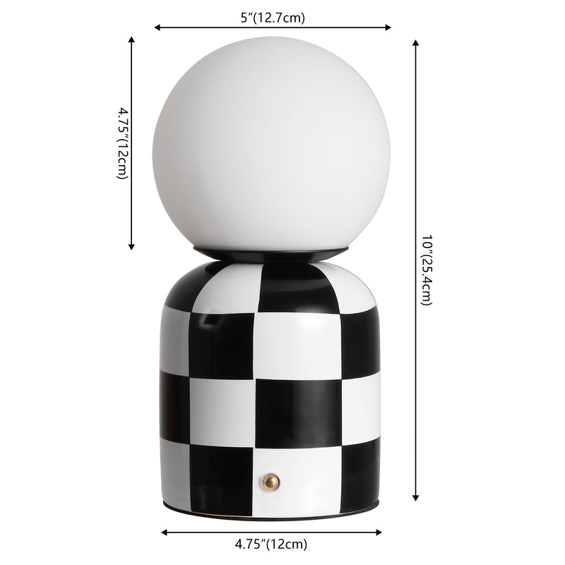 Zira 10" Modern Checkerboard Ceramic Rechargeable Cordless Integrated Portable Dimmable with Frosted Globe Shade LED Table Lamp