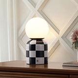 Zira 10" Modern Checkerboard Ceramic Rechargeable Cordless Integrated Portable Dimmable with Frosted Globe Shade LED Table Lamp