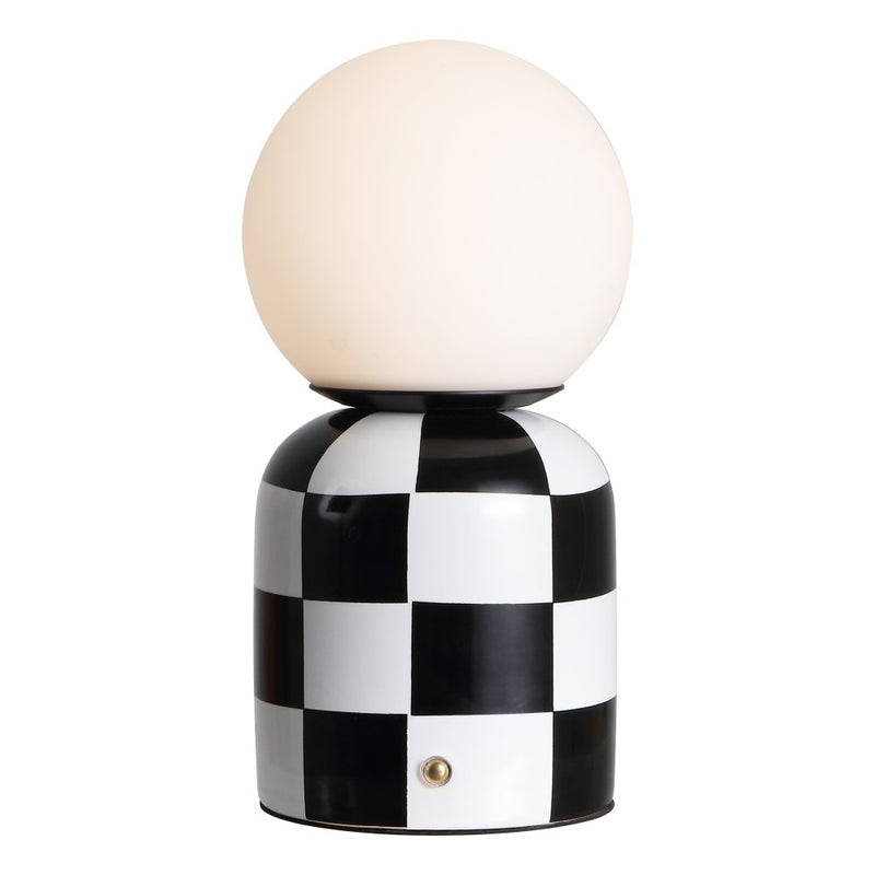 Zira 10" Modern Checkerboard Ceramic Rechargeable Cordless Integrated Portable Dimmable with Frosted Globe Shade LED Table Lamp