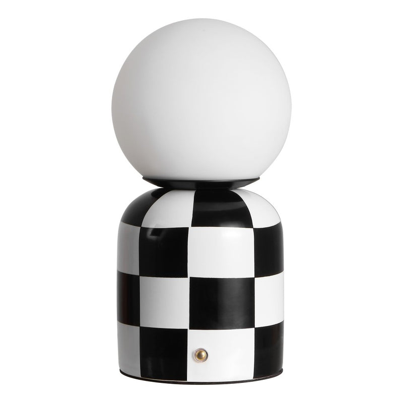 Zira 10" Modern Checkerboard Ceramic Rechargeable Cordless Integrated Portable Dimmable with Frosted Globe Shade LED Table Lamp
