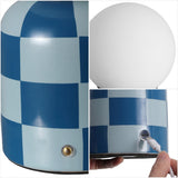 Zira 10" Modern Checkerboard Ceramic Rechargeable Cordless Integrated Portable Dimmable with Frosted Globe Shade LED Table Lamp