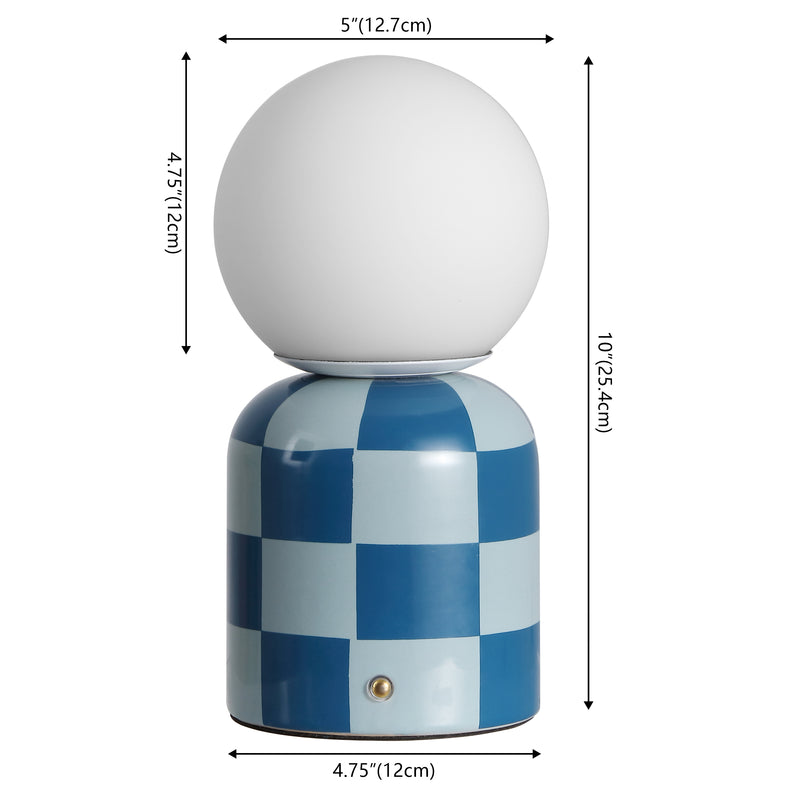Zira 10" Modern Checkerboard Ceramic Rechargeable Cordless Integrated Portable Dimmable with Frosted Globe Shade LED Table Lamp