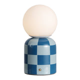 Zira 10" Modern Checkerboard Ceramic Rechargeable Cordless Integrated Portable Dimmable with Frosted Globe Shade LED Table Lamp