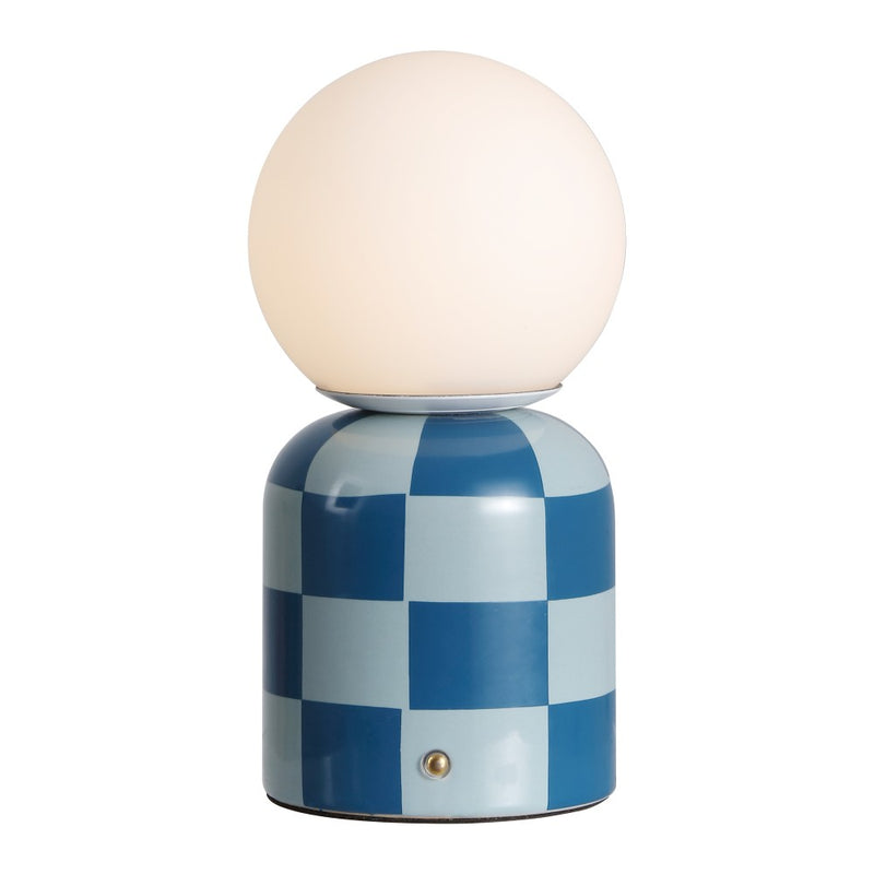 Zira 10" Modern Checkerboard Ceramic Rechargeable Cordless Integrated Portable Dimmable with Frosted Globe Shade LED Table Lamp