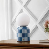 Zira 10" Modern Checkerboard Ceramic Rechargeable Cordless Integrated Portable Dimmable with Frosted Globe Shade LED Table Lamp
