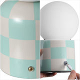 Zira 10" Modern Checkerboard Ceramic Rechargeable Cordless Integrated Portable Dimmable with Frosted Globe Shade LED Table Lamp