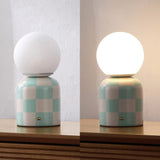 Zira 10" Modern Checkerboard Ceramic Rechargeable Cordless Integrated Portable Dimmable with Frosted Globe Shade LED Table Lamp