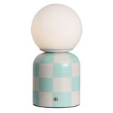 Zira 10" Modern Checkerboard Ceramic Rechargeable Cordless Integrated Portable Dimmable with Frosted Globe Shade LED Table Lamp