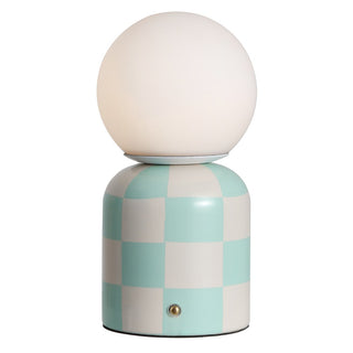 Zira 10" Modern Checkerboard Ceramic Rechargeable Cordless Integrated Portable Dimmable with Frosted Globe Shade LED Table Lamp
