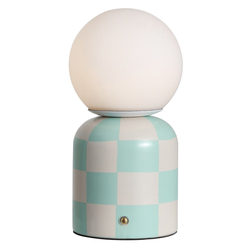 Zira 10" Modern Checkerboard Ceramic Rechargeable Cordless Integrated Portable Dimmable with Frosted Globe Shade LED Table Lamp