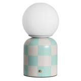 Zira 10" Modern Checkerboard Ceramic Rechargeable Cordless Integrated Portable Dimmable with Frosted Globe Shade LED Table Lamp