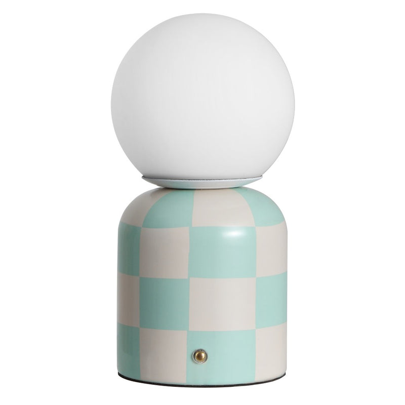 Zira 10" Modern Checkerboard Ceramic Rechargeable Cordless Integrated Portable Dimmable with Frosted Globe Shade LED Table Lamp
