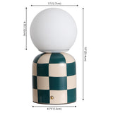 Zira 10" Modern Checkerboard Ceramic Rechargeable Cordless Integrated Portable Dimmable with Frosted Globe Shade LED Table Lamp
