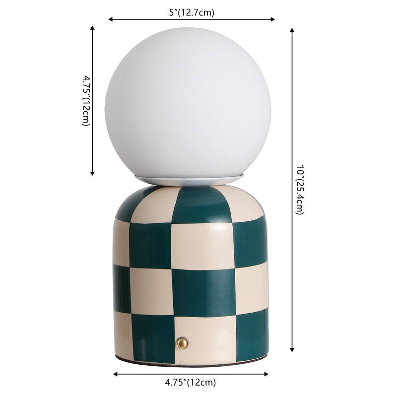 Zira 10" Modern Checkerboard Ceramic Rechargeable Cordless Integrated Portable Dimmable with Frosted Globe Shade LED Table Lamp