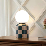 Zira 10" Modern Checkerboard Ceramic Rechargeable Cordless Integrated Portable Dimmable with Frosted Globe Shade LED Table Lamp