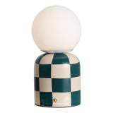 Zira 10" Modern Checkerboard Ceramic Rechargeable Cordless Integrated Portable Dimmable with Frosted Globe Shade LED Table Lamp
