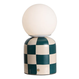 Zira 10" Modern Checkerboard Ceramic Rechargeable Cordless Integrated Portable Dimmable with Frosted Globe Shade LED Table Lamp