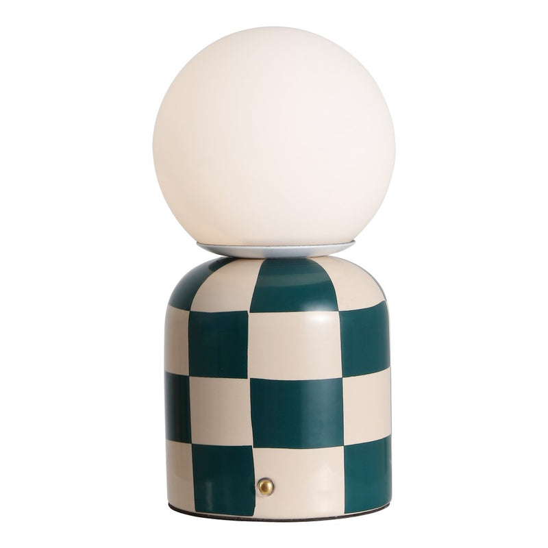 Zira 10" Modern Checkerboard Ceramic Rechargeable Cordless Integrated Portable Dimmable with Frosted Globe Shade LED Table Lamp