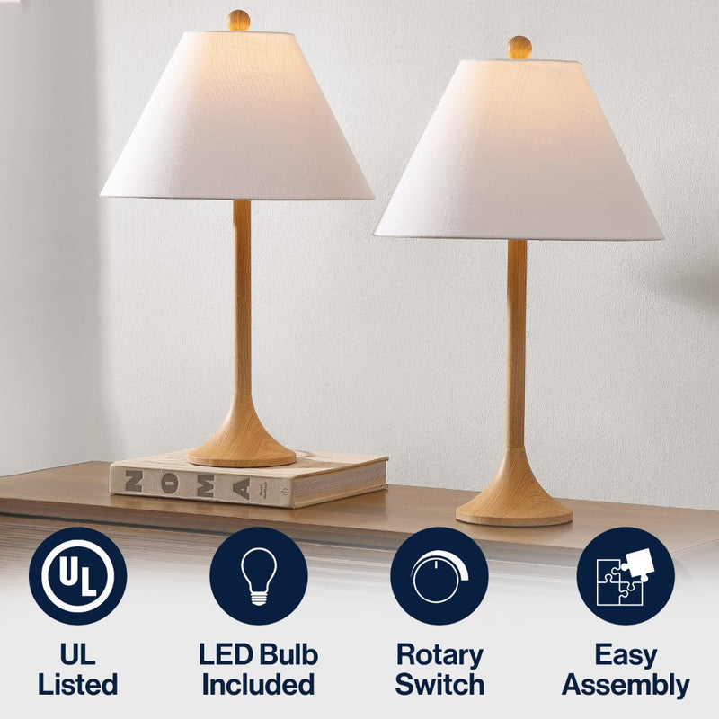 Albie 25" Modern Coastal Iron Column LED Table Lamp, Set of 2