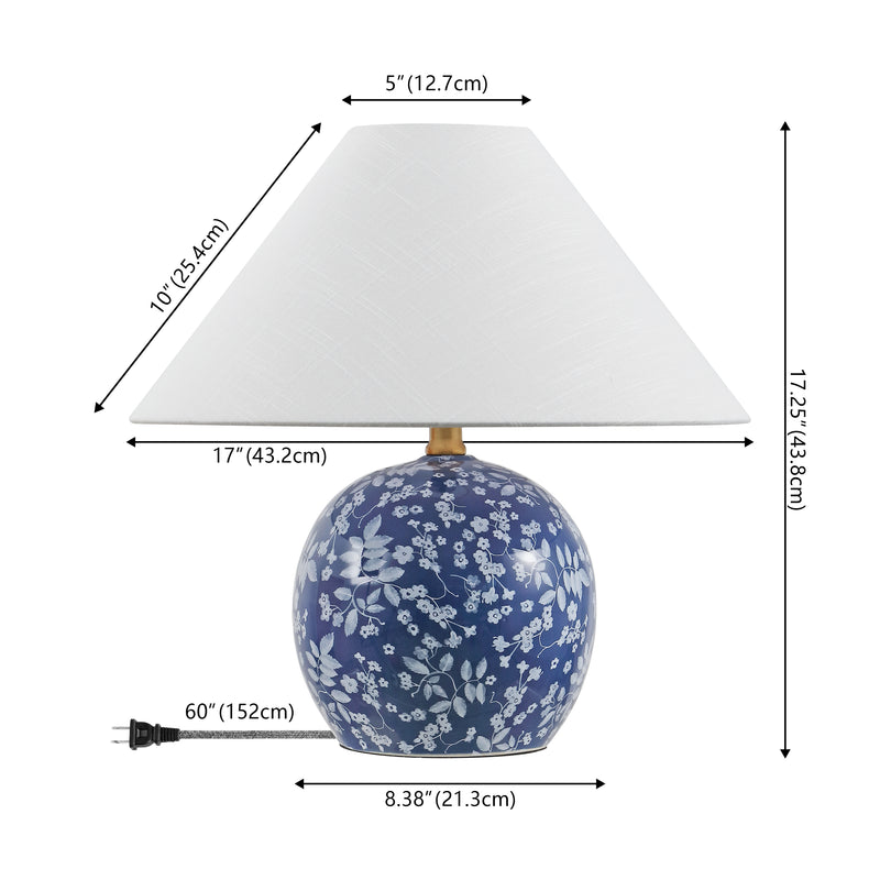 Felice 17.25" Modern Cottage Floral Ceramic Globe LED Table Lamp