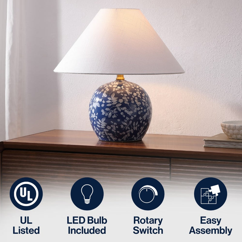 Felice 17.25" Modern Cottage Floral Ceramic Globe LED Table Lamp