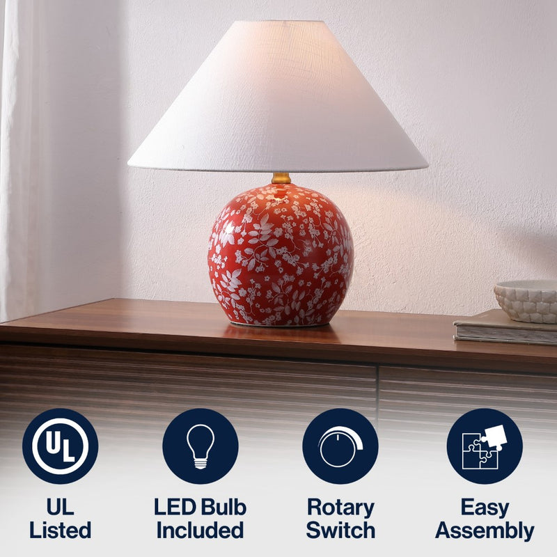 Felice 17.25" Modern Cottage Floral Ceramic Globe LED Table Lamp