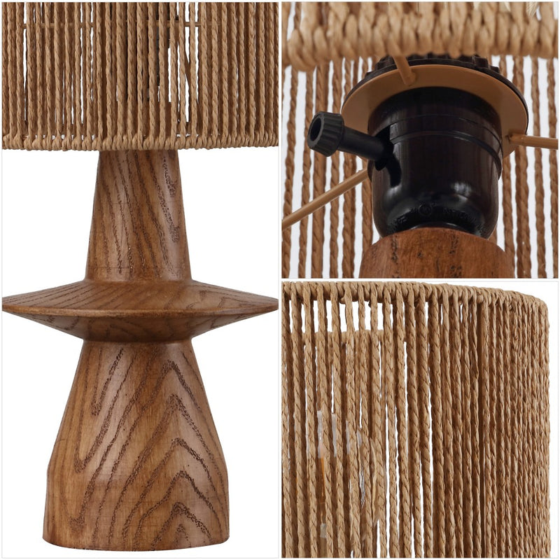Rickie 19" Bohemian Coastal Sculptural Resin with Hand-Woven Paper Rope Drum Shade LED Table Lamp