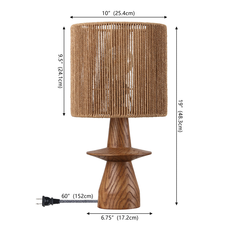 Rickie 19" Bohemian Coastal Sculptural Resin with Hand-Woven Paper Rope Drum Shade LED Table Lamp