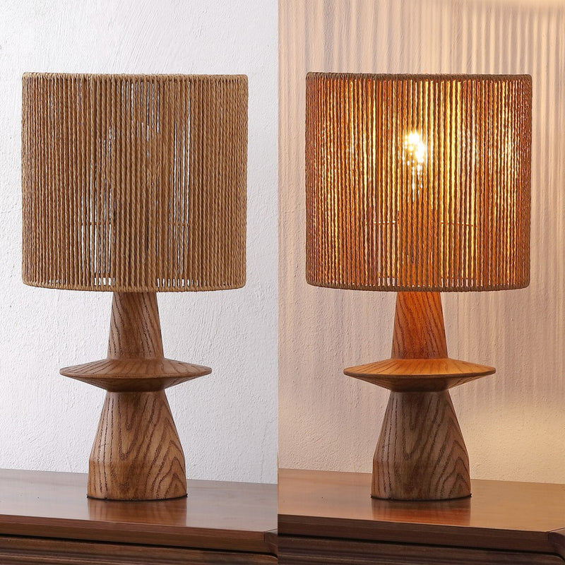 Rickie 19" Bohemian Coastal Sculptural Resin with Hand-Woven Paper Rope Drum Shade LED Table Lamp