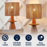 Rickie 19" Bohemian Coastal Sculptural Resin with Hand-Woven Paper Rope Drum Shade LED Table Lamp