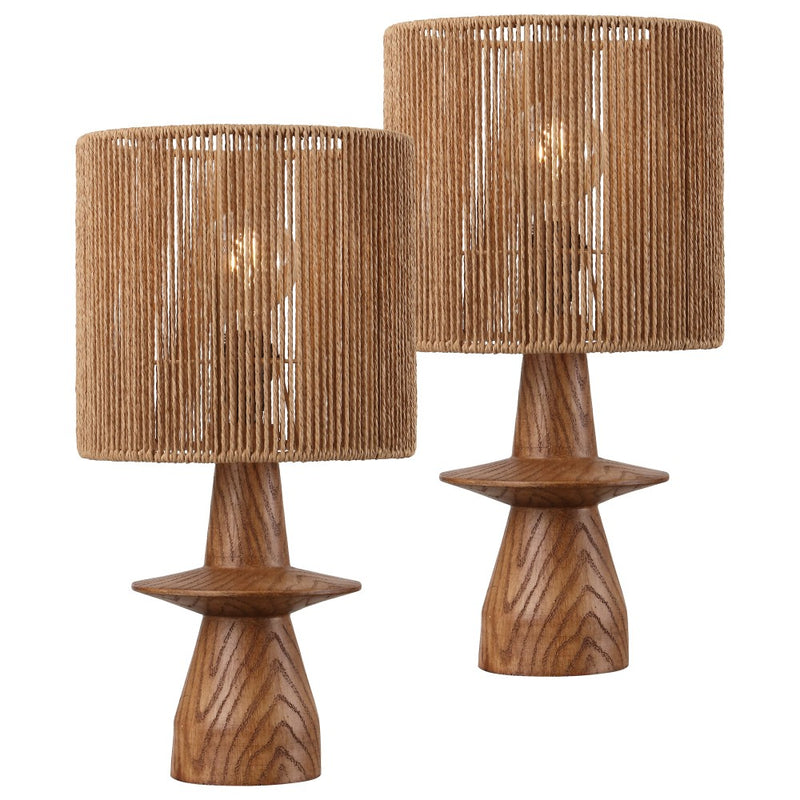 Rickie 19" Bohemian Coastal Sculptural Resin with Hand-Woven Paper Rope Drum Shade LED Table Lamp
