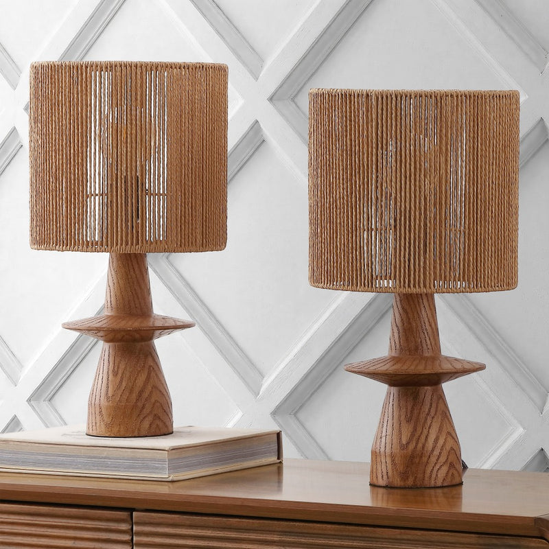 Rickie 19" Bohemian Coastal Sculptural Resin with Hand-Woven Paper Rope Drum Shade LED Table Lamp