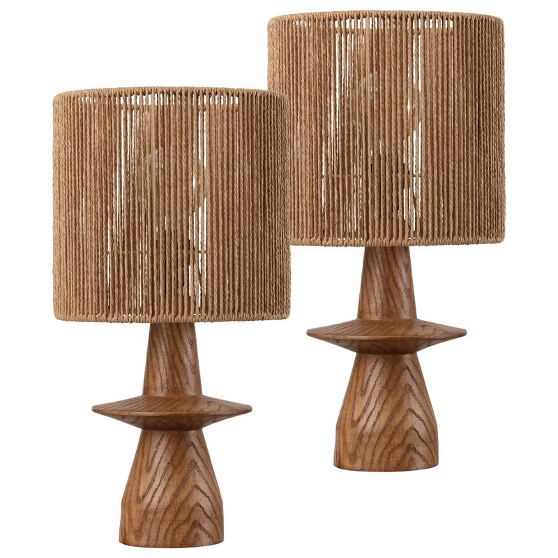 Rickie 19" Bohemian Coastal Sculptural Resin with Hand-Woven Paper Rope Drum Shade LED Table Lamp