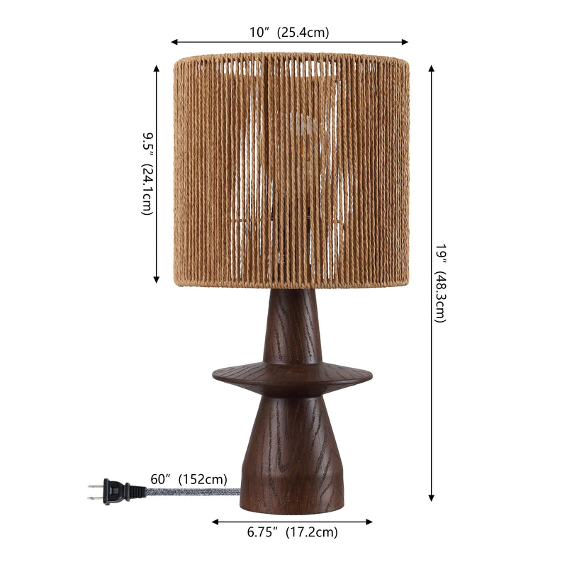 Rickie 19" Bohemian Coastal Sculptural Resin with Hand-Woven Paper Rope Drum Shade LED Table Lamp