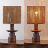 Rickie 19" Bohemian Coastal Sculptural Resin with Hand-Woven Paper Rope Drum Shade LED Table Lamp